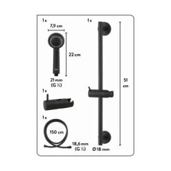 Baliv Duschbrause-Set DBS-50.150 Schwarz Matt -Duschwelt Verkauf 4048121070256 VM01 271021