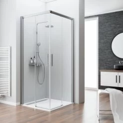 Schulte Eckeinstieg II Ohne Unteres Profil Kristall Trend Alu-Natur 200 X 90 Cm