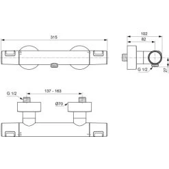 Ideal Standard Brausethermostat Ceratherm T25 Aufputz Silk Black -Duschwelt Verkauf 611776 3049 6