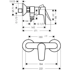 Hansgrohe Einhebel-Brausearmatur Talis E Aufputz Chrom -Duschwelt Verkauf 7770918 2744 Masszeichnung