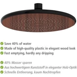 Wenko Regenduschkopf Watersaving Wood Ø 22,5 Cm -Duschwelt Verkauf 903683 1068 05